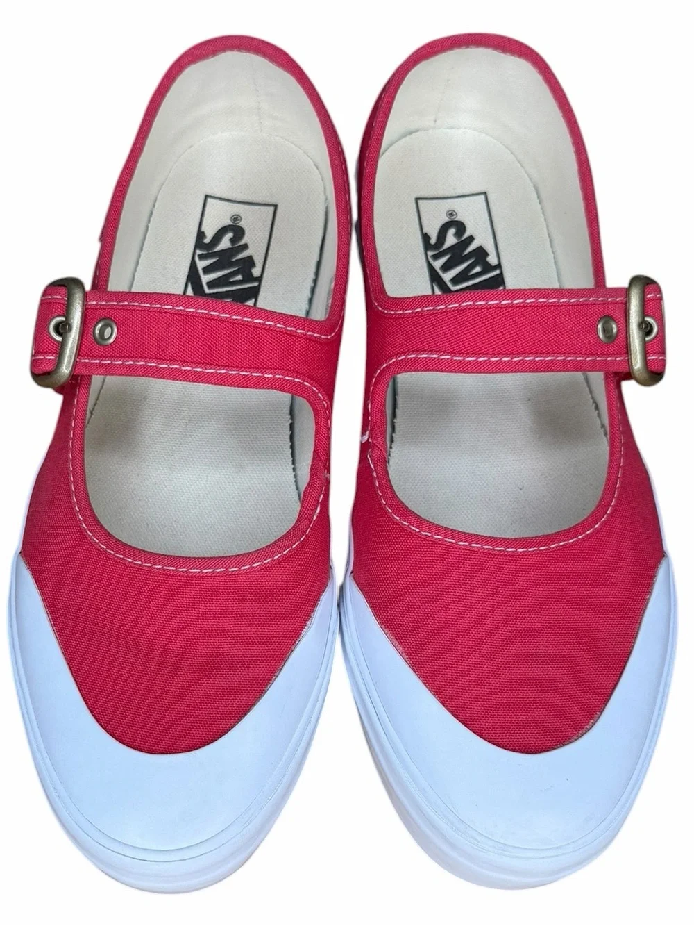 Vans Mary Jane Canvas Shoes Red White Buckle Sneakers Women’s Size 9